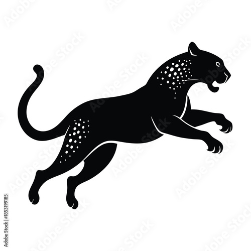 jumping jaguar line art silhouette vector illustration