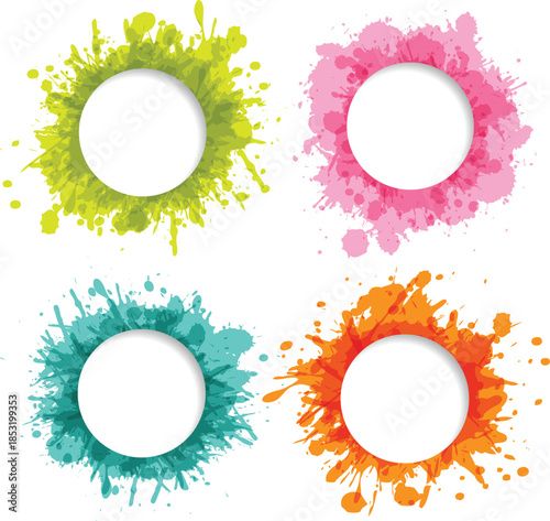 Colorful Paint Splatter Circles with White Centers