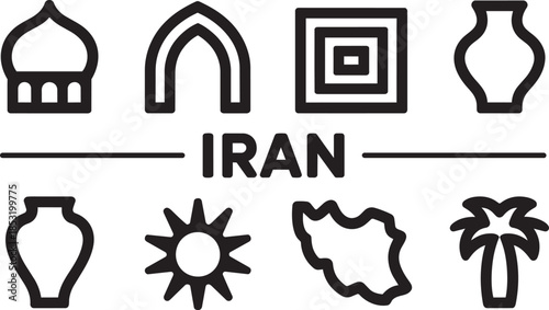 Iran line icons set, iranian symbols collection, vector sketches, logo illustrations