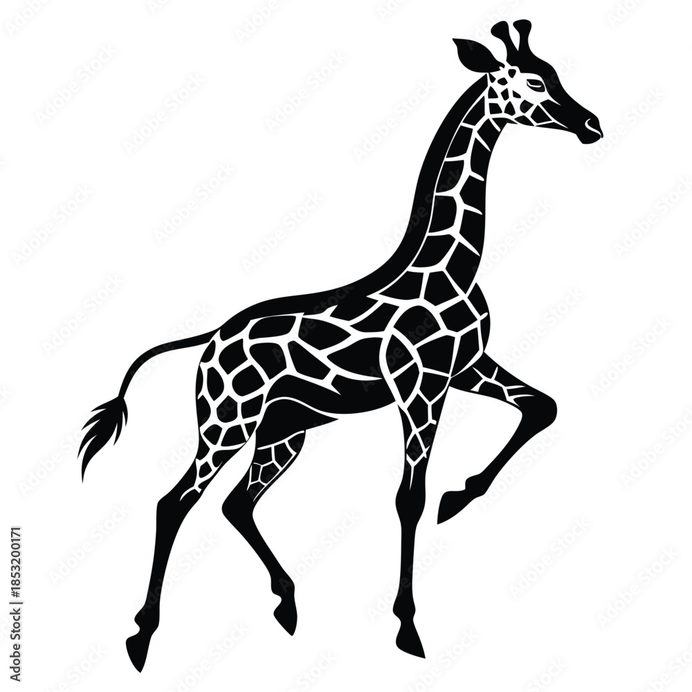 Naklejka premium jumping giraffe line art silhouette vector illustration
