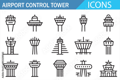 Air Traffic Control Towers Line Style Icon Set