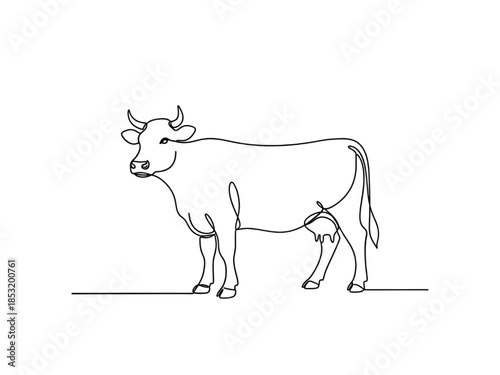 Cow Standing Profile Line Art Illustration Isolated on White