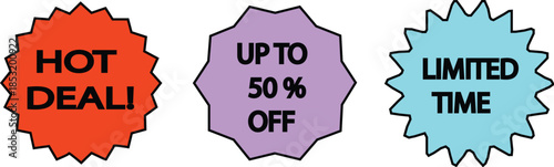 Hot Sale up to 50% Buy Now Labels for Promotions with sale label.