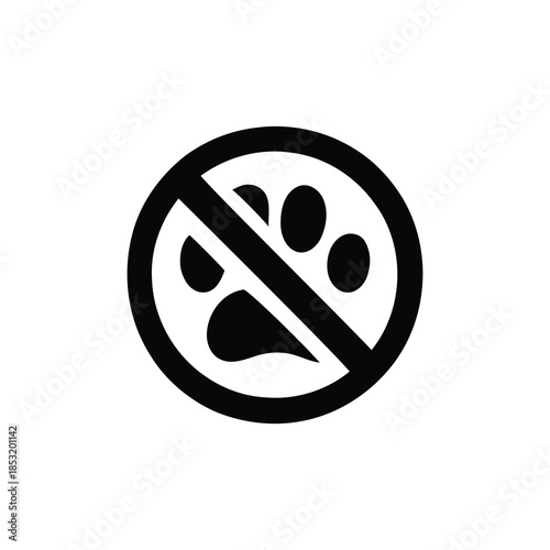 No pets allowed symbol. Pet paw print prohibited sign icon