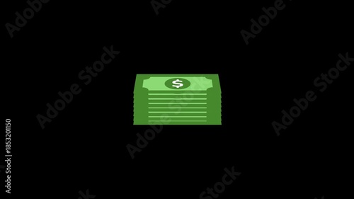 American dollar banknotes falling over animation. Money falling down animation on Black screen