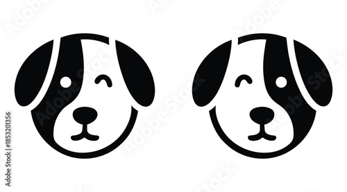 Cute black and white dog faces. happy puppy cartoon icon design