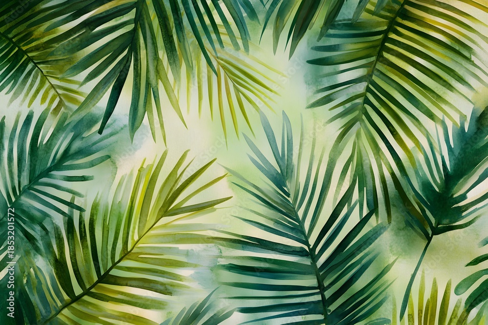 Obraz premium Elegant palm leaves watercolor wash texture print high resolution picture