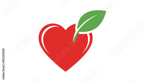 Red heart with green leaf symbolizing health and nature.
