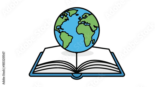 Open Book with Globe Icon Representing Global Education and Knowledge.