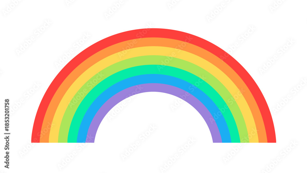 Fototapeta premium Vibrant Rainbow Arching Across a White Background with Seven Distinct Colors