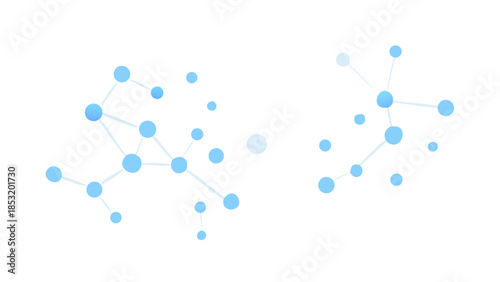 Abstract digital network with interconnected blue dots representing data flow, global communication, and technological connections in a modern, clean graphic style
