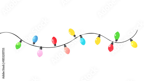 A vibrant string of illuminated bulbs, perfect for festive decorations and adding a cheerful glow to any holiday or celebration design project, conveying a warm and joyful atmosphere