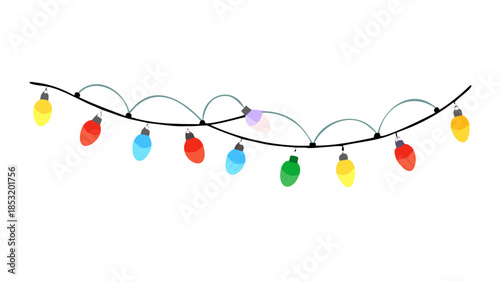 A string of colorful Christmas lights with some bulbs out, creating a festive and whimsical holiday decoration
