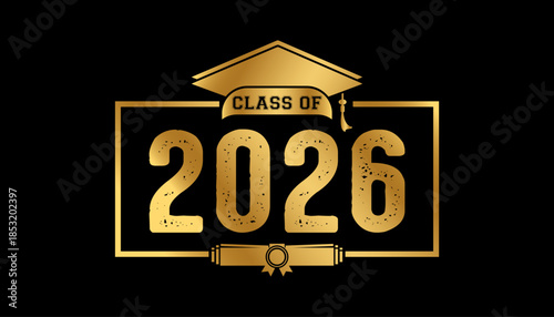 Hand drawn text illustration for class of 2026 graduation, class of 2026 badge vector.
