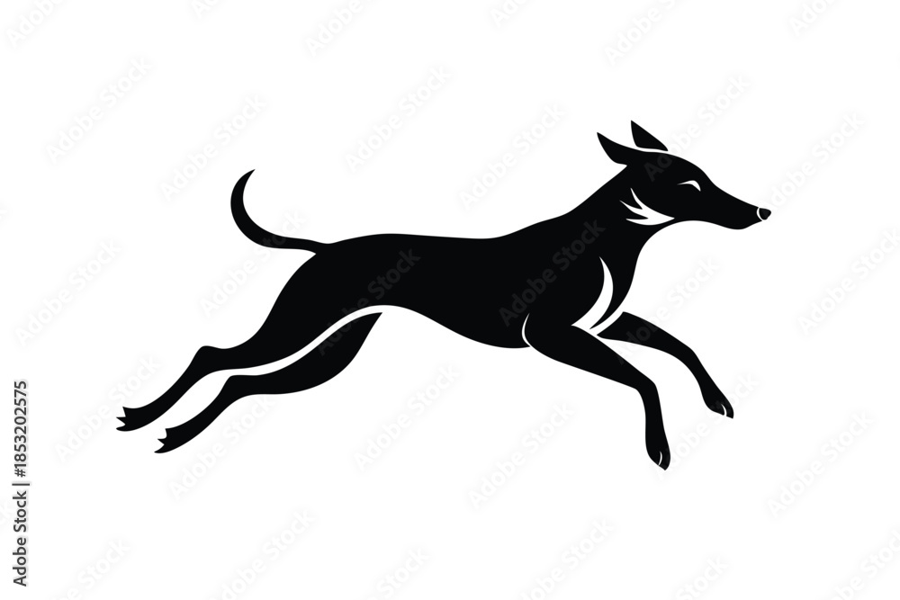 Fototapeta premium jumping dog line art silhouette vector illustration