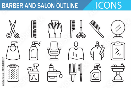 Hair Styling and Grooming Outline Icons Set for Salon