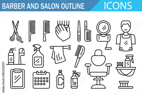 Professional Barber Shop and Salon Equipment Icons