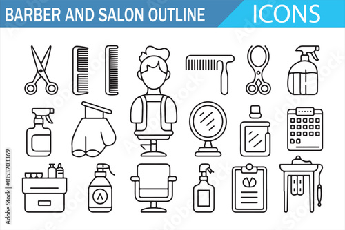 Barber and Beauty Salon Icons Set Line Style Illustration