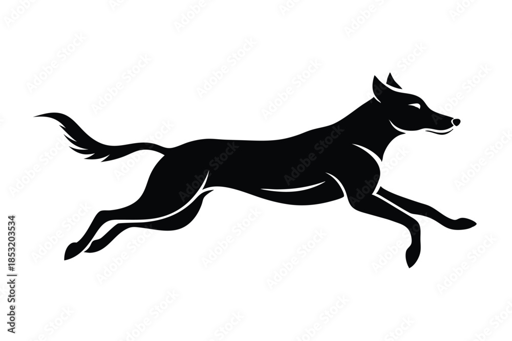 Fototapeta premium jumping dog line art silhouette vector illustration