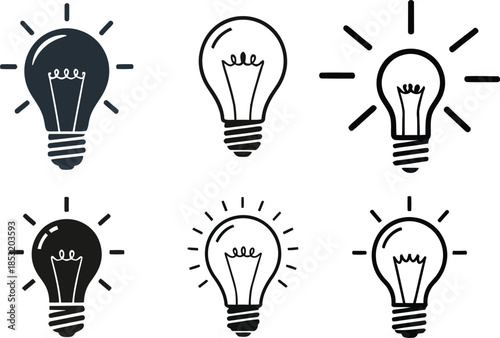 Black Silhouette Light Bulb Icons Symbolizing Ideas and Innovation concept inspiration