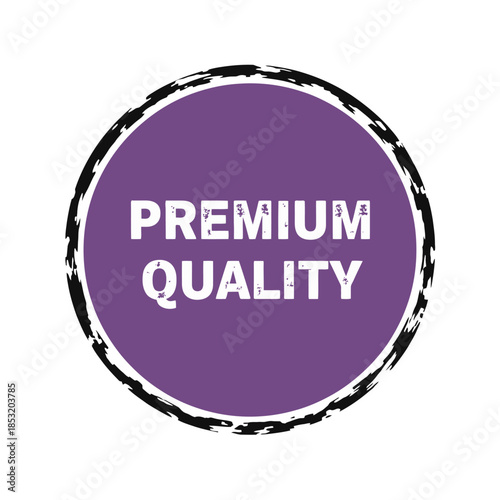 Premium quality purple circular badge with white text and metallic border for luxury high end excellence superior product distinction exclusive branding emblem