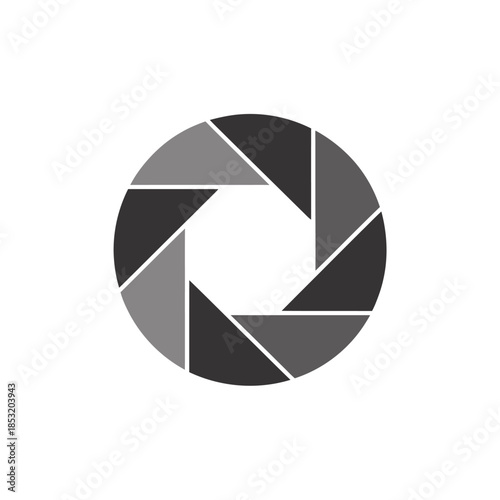 Camera aperture shutter icon in black and gray gradient circular design for photography lens diaphragm exposure control professional equipment logo symbol