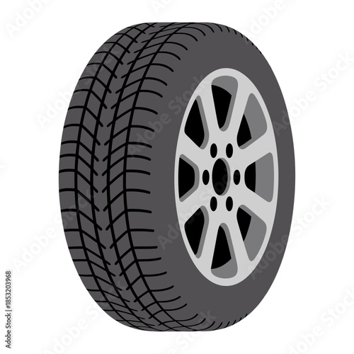 Winter tire with detailed tread pattern on silver alloy wheel rim isolated on white background for automotive parts seasonal safety and vehicle maintenance advertisement design