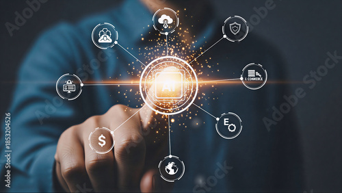 Businessman Touching Virtual AI Interface Connecting Global Digital Technology Systems