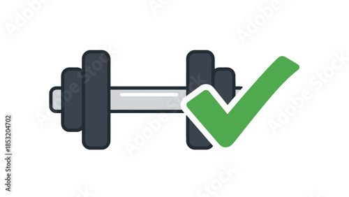 Dumbbell with Green Checkmark Icon Representing Fitness Success.