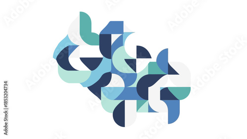 Abstract Geometric Brain Pattern Blue Teal and White.