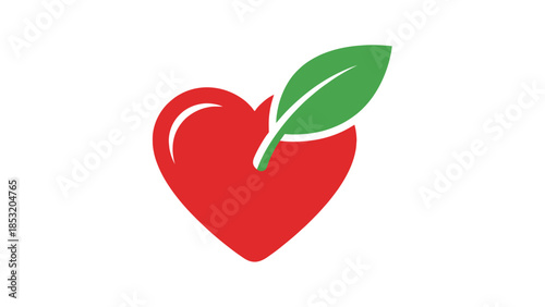Red Heart with Green Leaf Symbolizing Health and Nature.