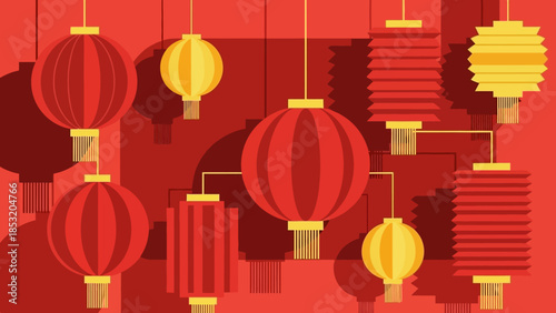 Collection of Traditional Chinese Lanterns Hanging Decoration.