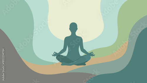 Silhouette of a person meditating in a serene lotus pose.