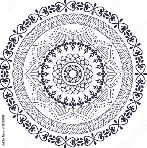 Intricate Dark Blue Mandala Design on White Background
