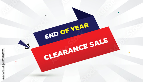 end of year clearance sale editable eps format web banner vector art illustration template design deep blue red gradient shapes yellow bold font white gray gradient abstract illustration sun shine bus