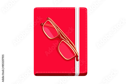 Ebook reader with red glasses for digital reading