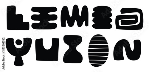 Set of hand drawn Neon organic shapes theme Isolated Vector