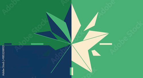 Abstract Geometric Starburst Design with Contrasting Colors and Sharp Angles.