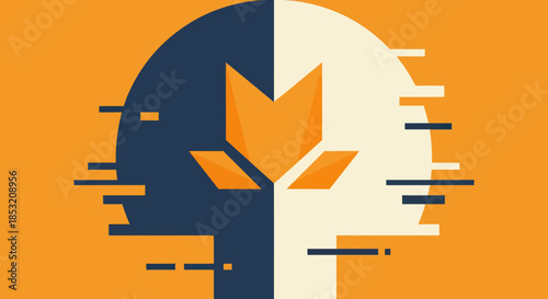 Abstract Geometric Tree Symbol with Split Color Design.