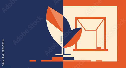 Abstract Illustration of a Plant and a Window Divided by Color.