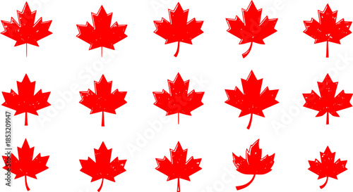 Set of red maple leaf vector icons. Canadian symbol.
