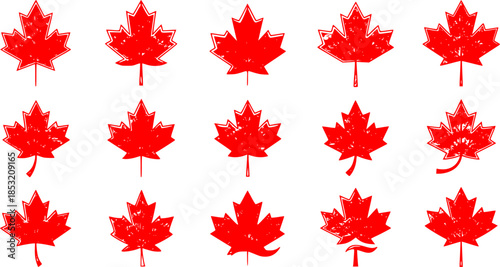 Set of red maple leaf vector icons. Canadian symbol.
