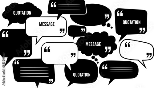 Set with quote box frame in abstract style. Vector texting quote boxes. Bubble banners with quotation, message and comment.
