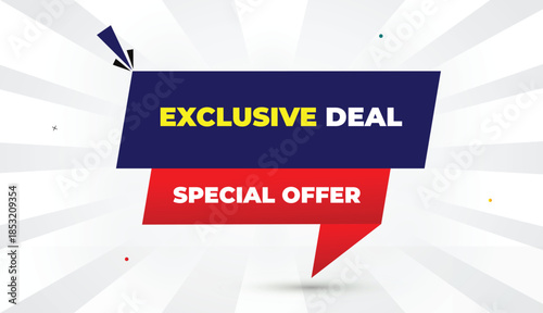 exclusive special offer editable eps format web banner vector art illustration template design deep blue red gradient shapes yellow bold font white gray abstract illustration sunshine business backgro