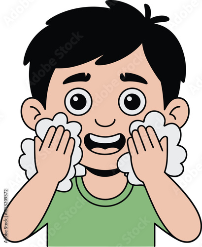 Boy washing face with acne skin care routine cartoon illustration for skin health tips