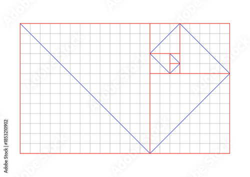 Technical Geometric Golden Ratio with Diagonal Lines and Central Point with Colorful Lines.