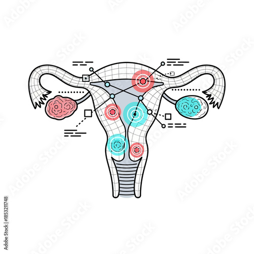 Detailed illustration of the female reproductive system from a medical viewpoint highlighting key components and annotations
