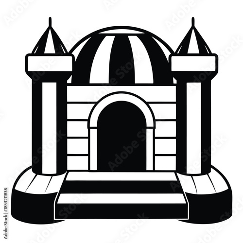 inflatable bounce house line art silhouette vector illustration