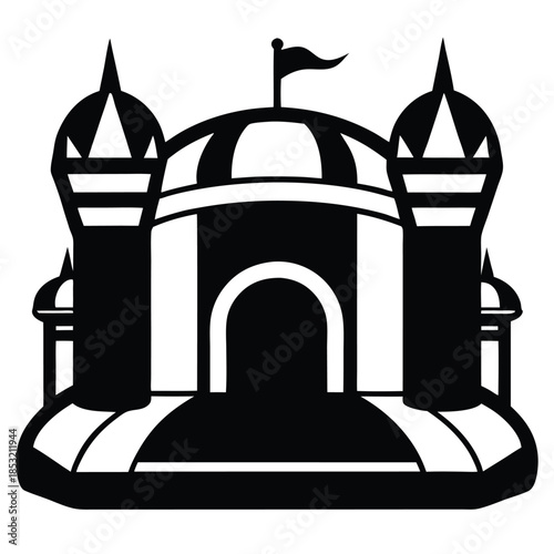 inflatable bounce house line art silhouette vector illustration