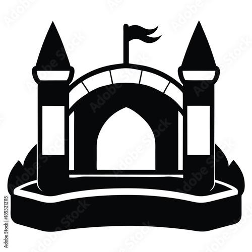 inflatable bounce house line art silhouette vector illustration